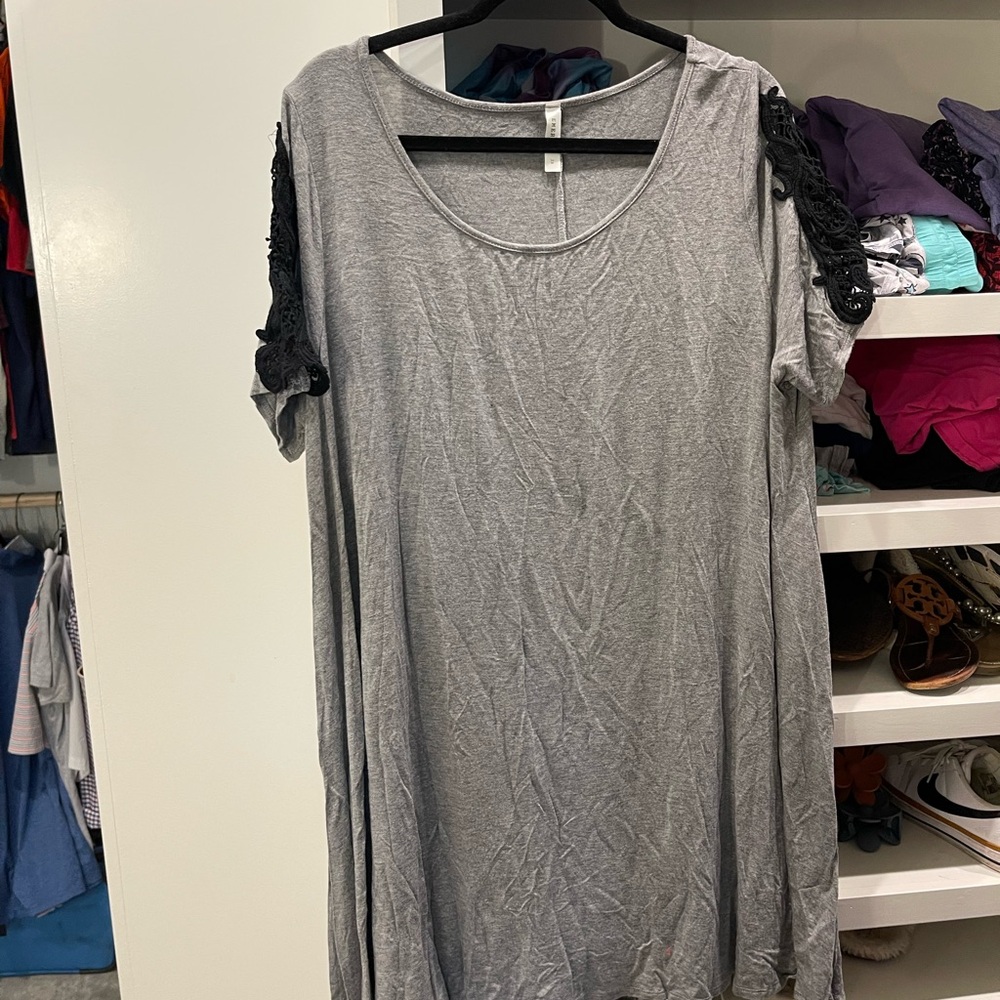 Emerald Gray Casual Scoop Neck Short Sleeve Dress